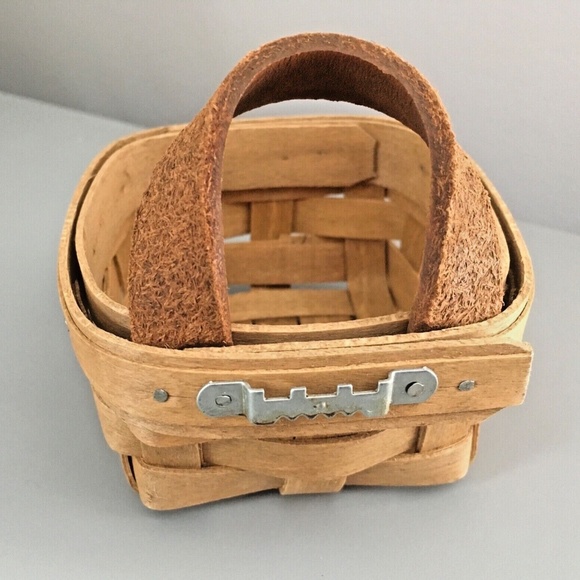 Gerald Henn Workshops Square Hand Woven Trinket Basket Leather Handle - Picture 4 of 11